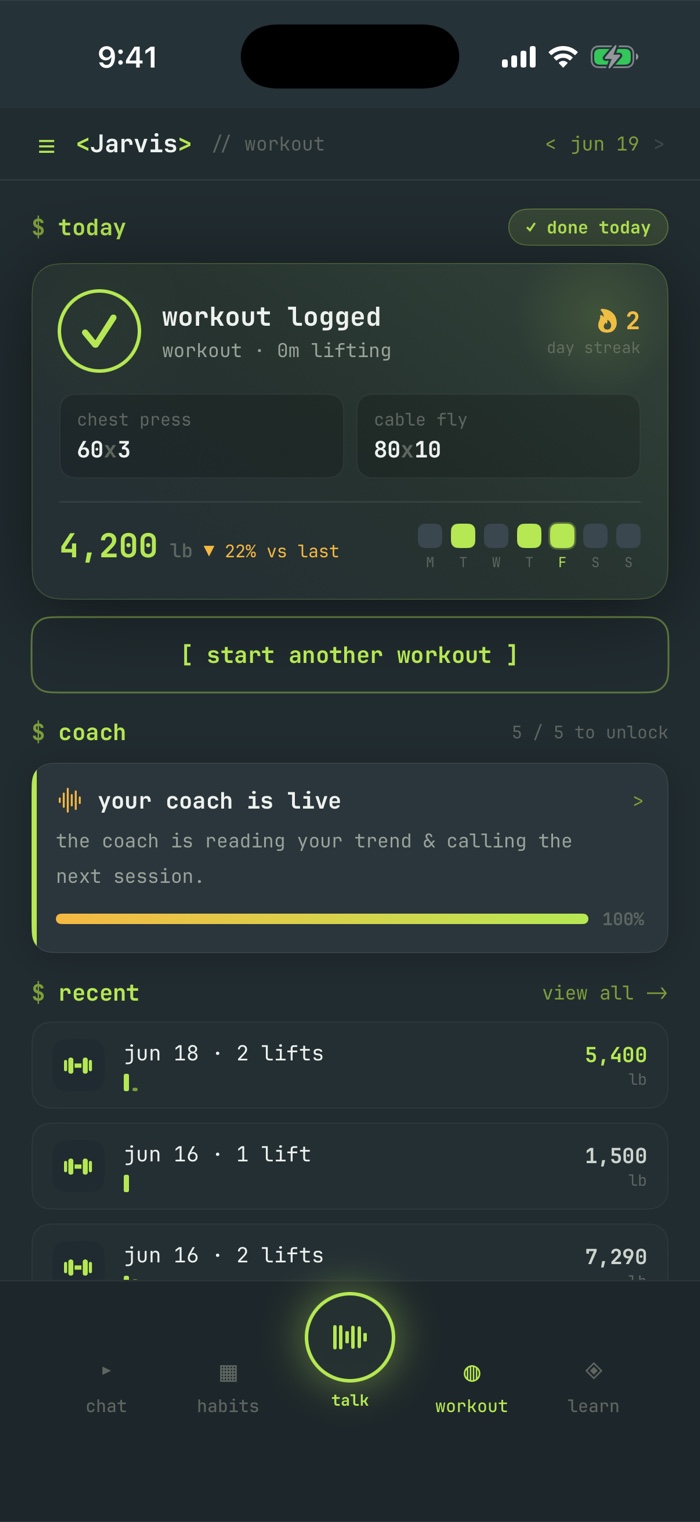 Jarvis, today's workout logged